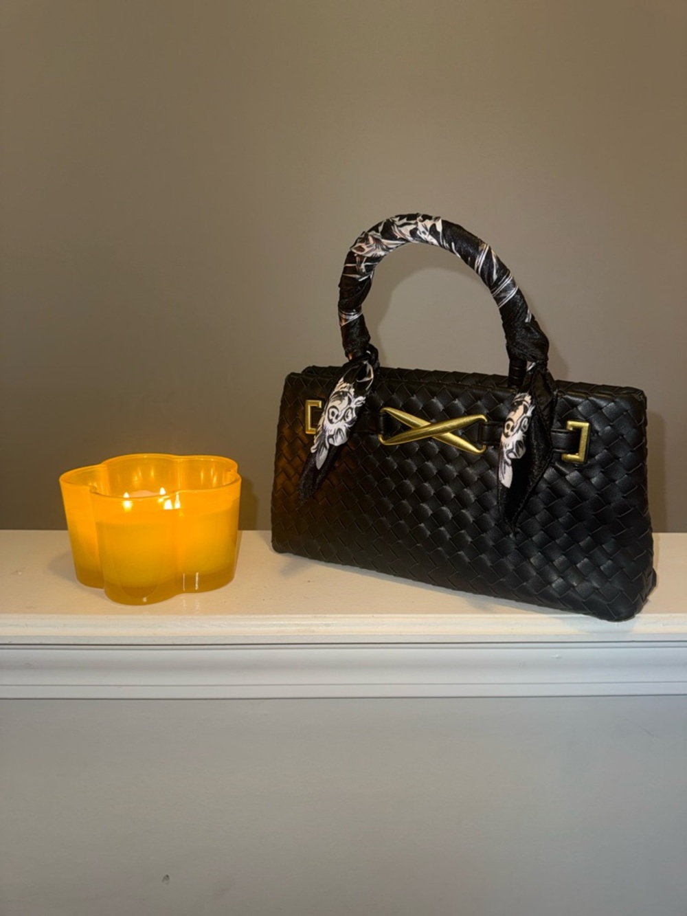 Woven Top-Handle Bag w/ Scarf